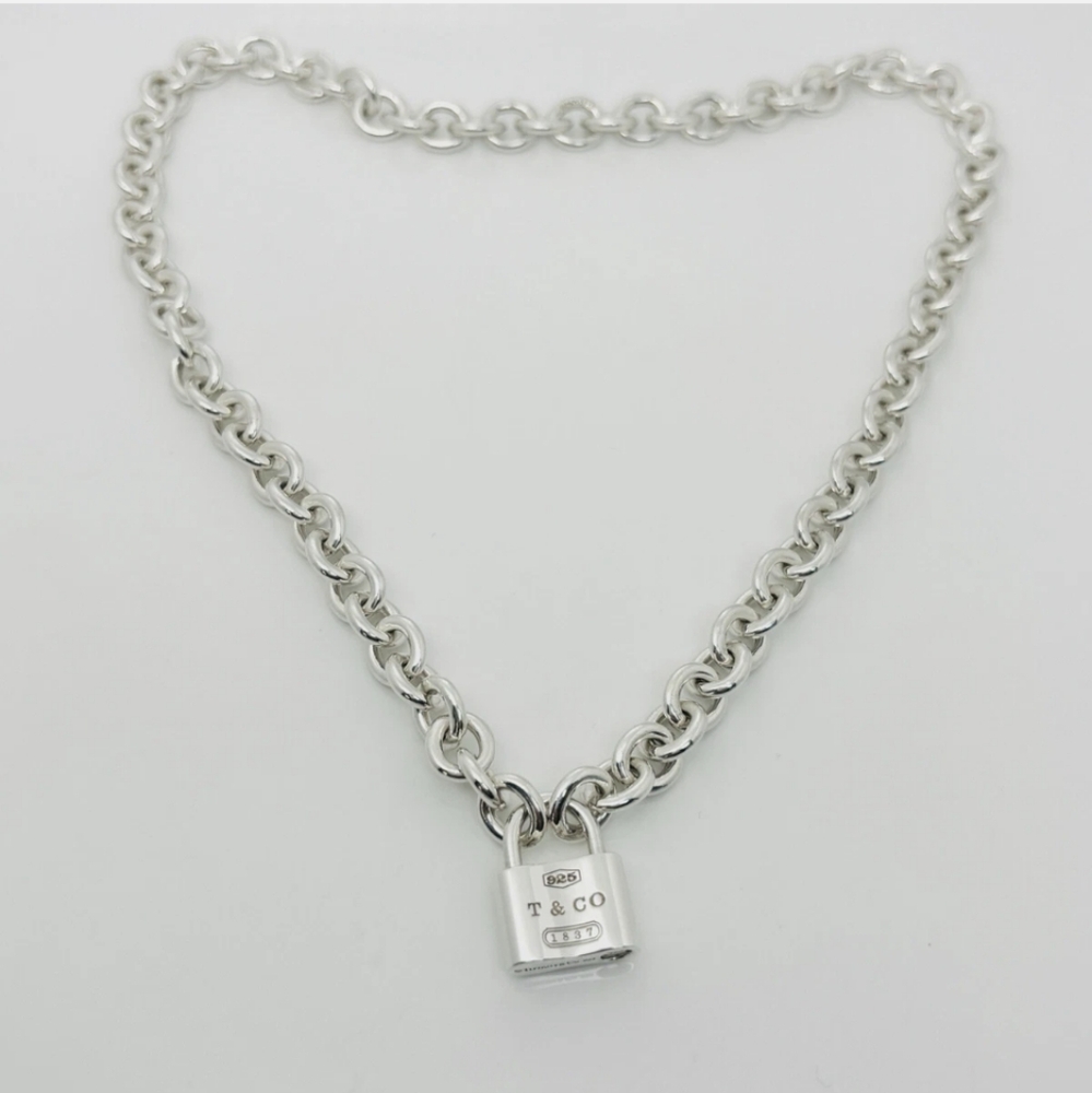 Tiffany & Co. 1837 Padlock Rolo Chain Chocker Necklace Sterling Silver 925 - Picture 15 of 16